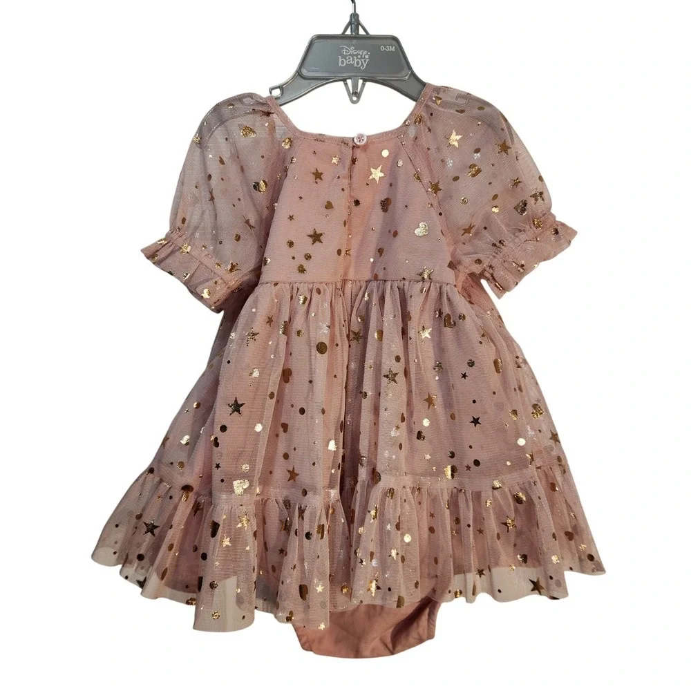 Baby Gap NWOT Pink Tulle Dress Gold Stars Hearts Ruffle Bloomers 6-12‎ Months